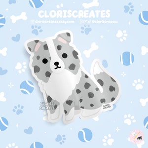 Blue Merle Border Collie Dog Breed Waterproof Vinyl Sticker | Kawaii Chibi Animal Art Decal | Cute Cartoon Puppy Pet Loss Memorial Gift