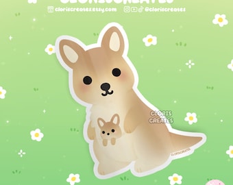 Kangaroo Joey Waterproof Vinyl Sticker | Kawaii Chibi Wild Aussie Animal Lover Decal | Cute Cartoon Zoo Souvenir Australian Wildlife Gift