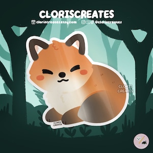 Red Fox Waterproof Vinyl Sticker | Kawaii Chibi Forest Animal Lover Art Laptop Decal | Cute Cartoon Zoo Souvenir Kitsune Wildlife Gift