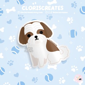 Red & White Shih Tzu Dog Breed Waterproof Vinyl Sticker | Kawaii Chibi Animal Art Laptop Decal | Cute Cartoon Puppy Pet Loss Dog Mom Gift