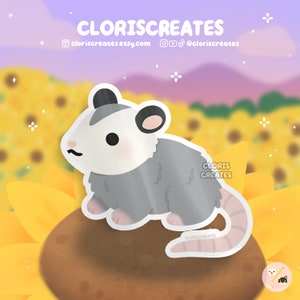 Opossum Marsupial Waterproof Vinyl Sticker | Kawaii Chibi Animal Lover Art Laptop Decal | Cute Cartoon Critter Pet Memorial Gift