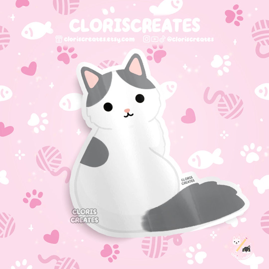 Gray Turkish Van Cat Waterproof Vinyl Sticker | Kawaii Chibi Animal ...