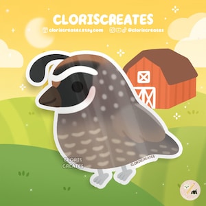 California Quail Waterproof Vinyl Sticker | Kawaii Chibi Petting Zoo Souvenir Decal | Cute Cartoon Farm Animal Art Lover Loss Memorial Gift