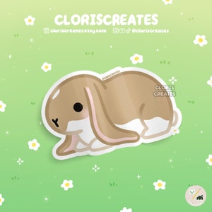 Tan White English Lop Rabbit Waterproof Vinyl Sticker | Kawaii Chibi Animal Lover Art Water Bottle Decal | Cute Cartoon Pet Bunny Loss Gift