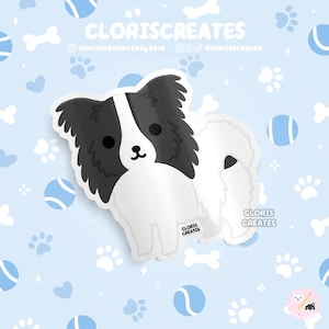 Black Papillon Dog Breed Waterproof Vinyl Sticker | Kawaii Chibi Animal Art Laptop Decal | Cute Cartoon Puppy Pet Loss Memorial Gift