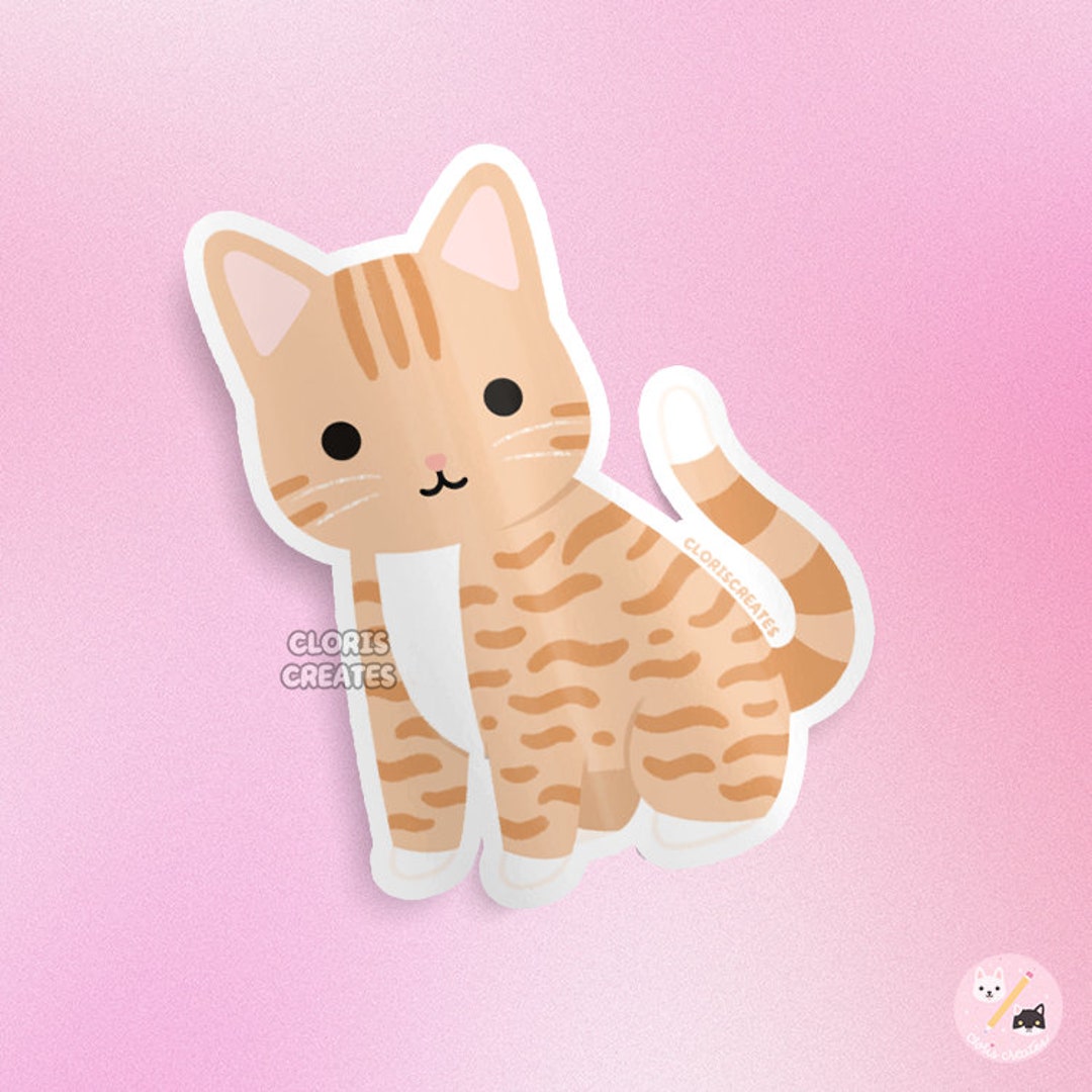 Orange Tabby Cat Waterproof Vinyl Sticker Kawaii Chibi - Etsy