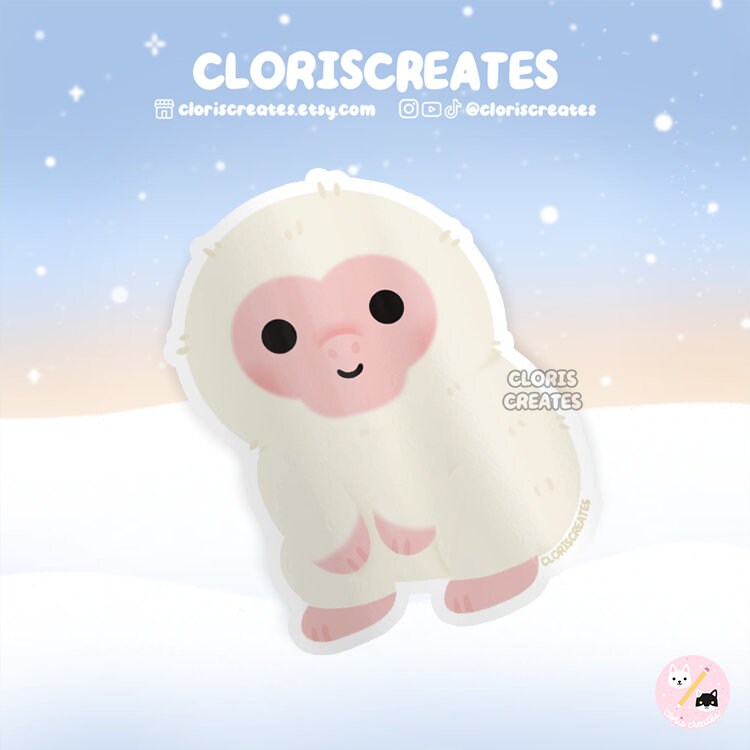 Japanischer Schneeaffe Macaque Vinyl Aufkleber | Kawaii Chibi Primate Tierliebhaber Kunst Laptop Aufkleber | Niedliches Cartoon-Zoo-Tiergeschenk