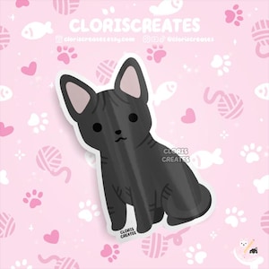 Black Sphynx Naked Cat Waterproof Vinyl Sticker | Kawaii Chibi Animal Laptop Decal | Cute Cartoon Pet Breed Kitten Loss Memorial Gift