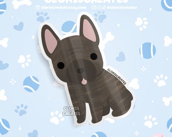 Brindle French Bulldog Frenchie Dog Breed Waterproof Vinyl Sticker | Kawaii Chibi Animal Art Laptop Decal | Cute Cartoon Puppy Pet Loss Gift
