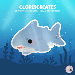 Great White Shark Waterproof Vinyl Sticker | Kawaii Chibi Marine Animal Art Laptop Decal | Cute Cartoon Aquarium Souvenir Sea Creature Gift