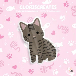 Classic Tabby Manx Tabby Cat Waterproof Vinyl Sticker | Kawaii Chibi Animal Laptop Decal | Cute Cartoon Pet Breed Kitten Loss Memorial Gift