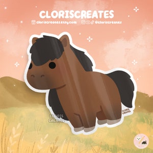 Brown Bay Horse Waterproof Vinyl Sticker | Kawaii Chibi Petting Zoo Souvenir Decal | Cute Cartoon Farm Animal Lover Pony Loss Memorial Gift