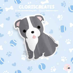 Blue English Bulldog Dog Breed Waterproof Vinyl Sticker | Kawaii Chibi Animal Art Laptop Decal | Cute Cartoon Puppy Pet Loss Memorial Gift