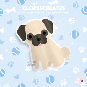 Apricot Pug Dog Breed Waterproof Vinyl Sticker | Kawaii Chibi Animal Lover Art Laptop Decal | Cute Cartoon Puppy Pet Loss Memorial Gift