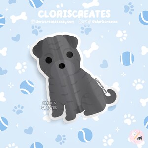 Blue Shar Pei Dog Breed Waterproof Vinyl Sticker | Kawaii Chibi Animal Art Laptop Decal | Cute Cartoon Wrinkly Puppy Pet Loss Memorial Gift