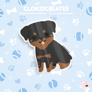 Docked Rottweiler Dog Breed Waterproof Vinyl Sticker | Kawaii Chibi Animal Art Laptop Decal | Cute Cartoon Puppy Pet Loss Memorial Gift