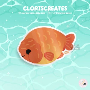 Ranchu Goldfish Red Orange Waterproof Die Cut Sticker | Kawaii Chibi Aquarium Laptop Bottle Decal | Cute Cartoon Pet Animal Lover Gift