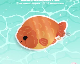 Ranchu Goldfish Red Orange Waterproof Die Cut Sticker | Kawaii Chibi Aquarium Laptop Bottle Decal | Cute Cartoon Pet Animal Lover Gift