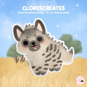 Striped Hyena Waterproof Vinyl Sticker | Kawaii Chibi Wild Dog Animal Lover Laptop Decal | Cute Cartoon Zoo Safari Souvenir Wildlife Gift