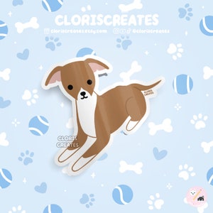Red Italian Greyhound Iggy Dog Breed Waterproof Vinyl Sticker | Kawaii Chibi Animal Art Decal | Cute Cartoon Puppy Pet Loss Memorial Gift