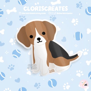 Tricolor Beagle Dog Breed Waterproof Vinyl Sticker | Kawaii Chibi Art Style Animal Laptop Decal | Cute Cartoon Puppy Pet Loss Memorial Gift
