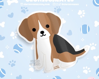 Tricolor Beagle Dog Breed Waterproof Vinyl Sticker | Kawaii Chibi Art Style Animal Laptop Decal | Cute Cartoon Puppy Pet Loss Memorial Gift