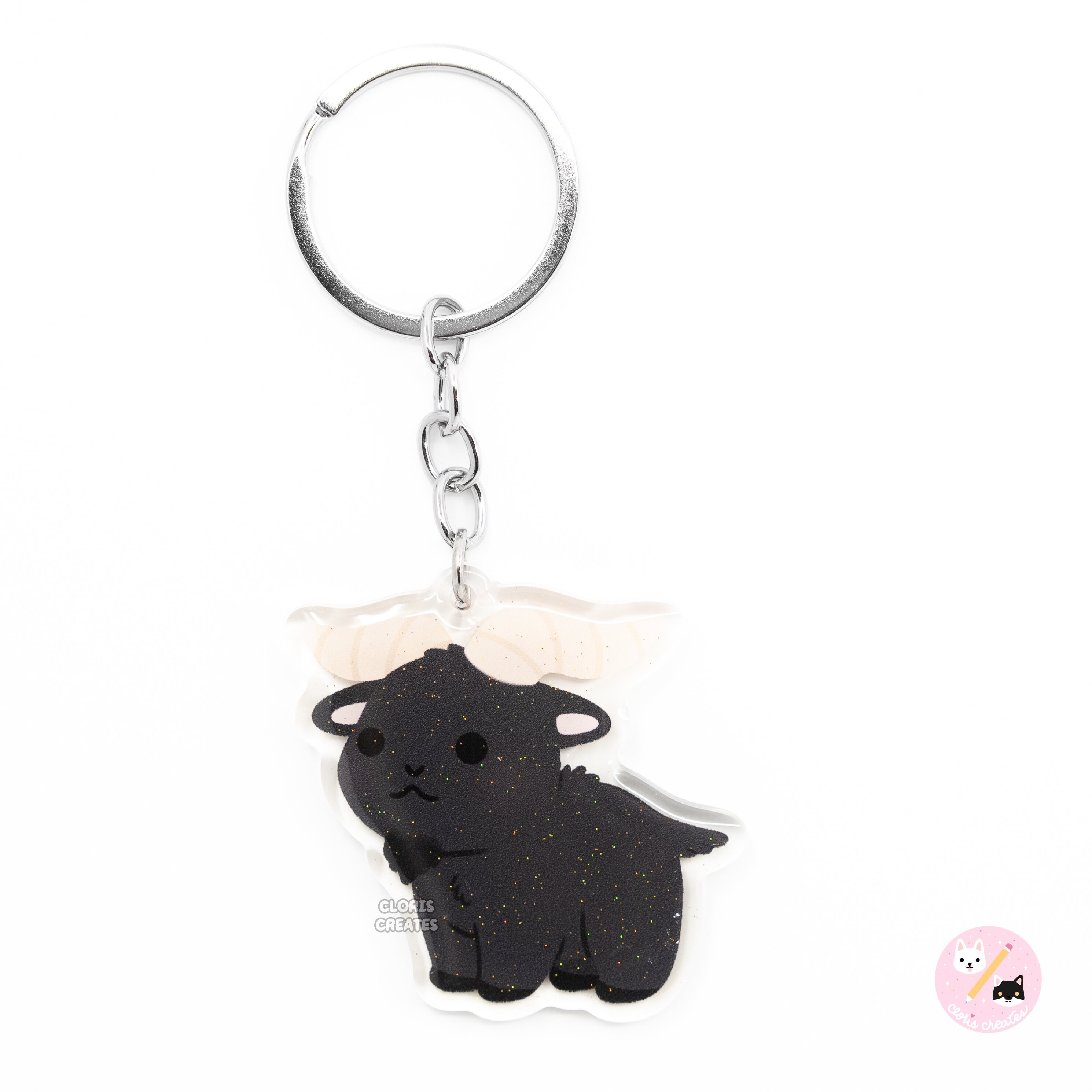 Black Spanish Goat Farm Animal Keychain | Cartoon Chibi Art Glitter Acrylic Zipper Pull Charm | Cute Kawaii Petting Zoo Souvenir Gift