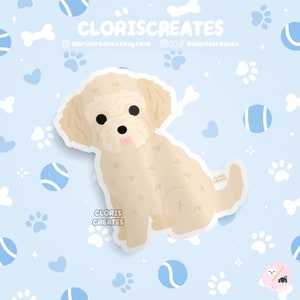 Cream Goldendoodle Labradoodle Dog Breed Waterproof Vinyl Sticker | Kawaii Chibi Animal Decal Cute Cartoon Doodle Mix Puppy Pet Loss Gift