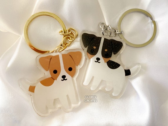 Little Paws Jack Russell Dog Key Ring With Charms and Trolley Coin New!