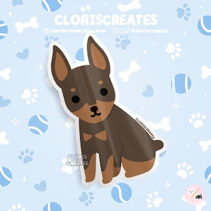 Cropped Red Doberman Pinscher Dog Breed Waterproof Vinyl Sticker | Kawaii Chibi Animal Art Laptop Decal | Cute Cartoon Puppy Pet Loss Gift