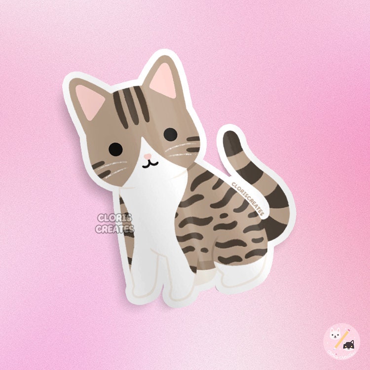 Brown Tabby Cat Waterproof Vinyl Sticker Kawaii Chibi Animal - Etsy
