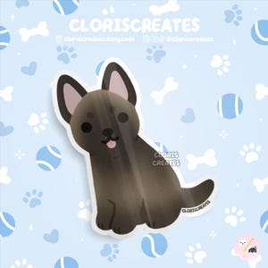 Dark Fawn Belgian Malinois Dog Breed Waterproof Vinyl Sticker | Kawaii Chibi Animal Laptop Decal | Cute Cartoon Puppy Pet Loss Memorial Gift