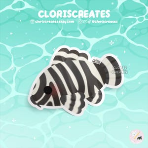 Striped Pleco Fish Waterproof Vinyl Sticker | Chibi Marine Aquatic Animal Lover Art Laptop Decal | Cute Cartoon Souvenir Sea Creature Gift