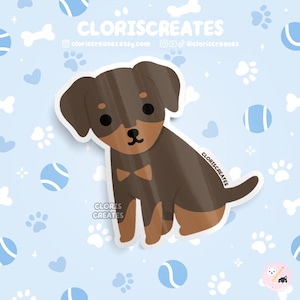 Flopped Red Doberman Pinscher Dog Breed Waterproof Vinyl Sticker | Kawaii Chibi Animal Art Decal | Cute Cartoon Puppy Pet Loss Gift