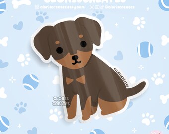 Flopped Red Doberman Pinscher Dog Breed Waterproof Vinyl Sticker | Kawaii Chibi Animal Art Decal | Cute Cartoon Puppy Pet Loss Gift