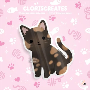 Dark Shorthaired Tortoiseshell Tortie Cat Waterproof Vinyl Sticker | Kawaii Chibi Animal Laptop Decal | Cute Pet Kitten Loss Memorial Gift