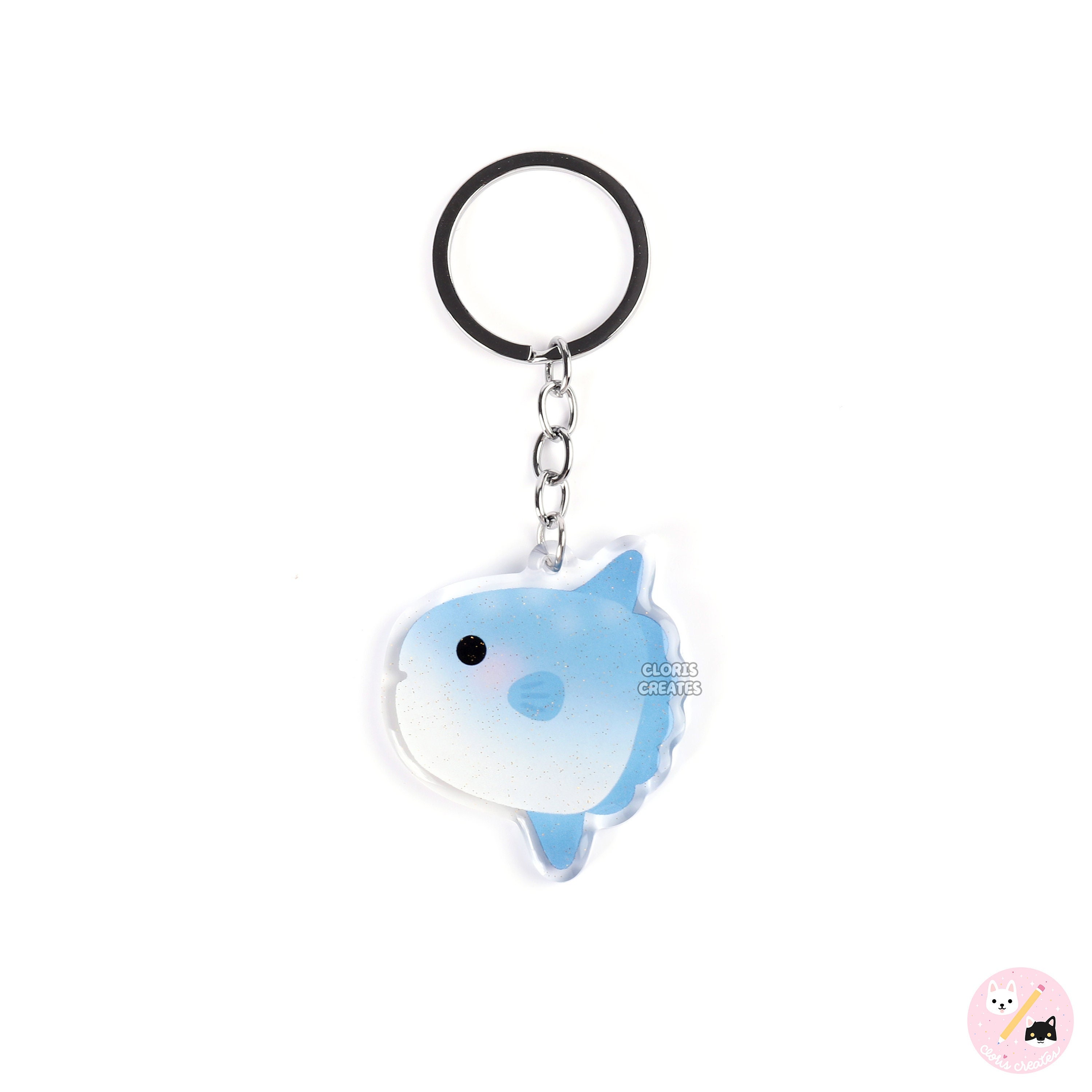 Ocean Sunfish Mola Mola Acrylic Glitter Keychain | Kawaii Chibi
