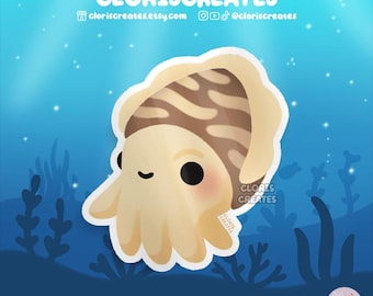 Cuttlefish Waterproof Vinyl Sticker | Kawaii Chibi Marine Animal Lover Art Laptop Decal | Cute Cartoon Aquarium Souvenir Sea Creature Gift