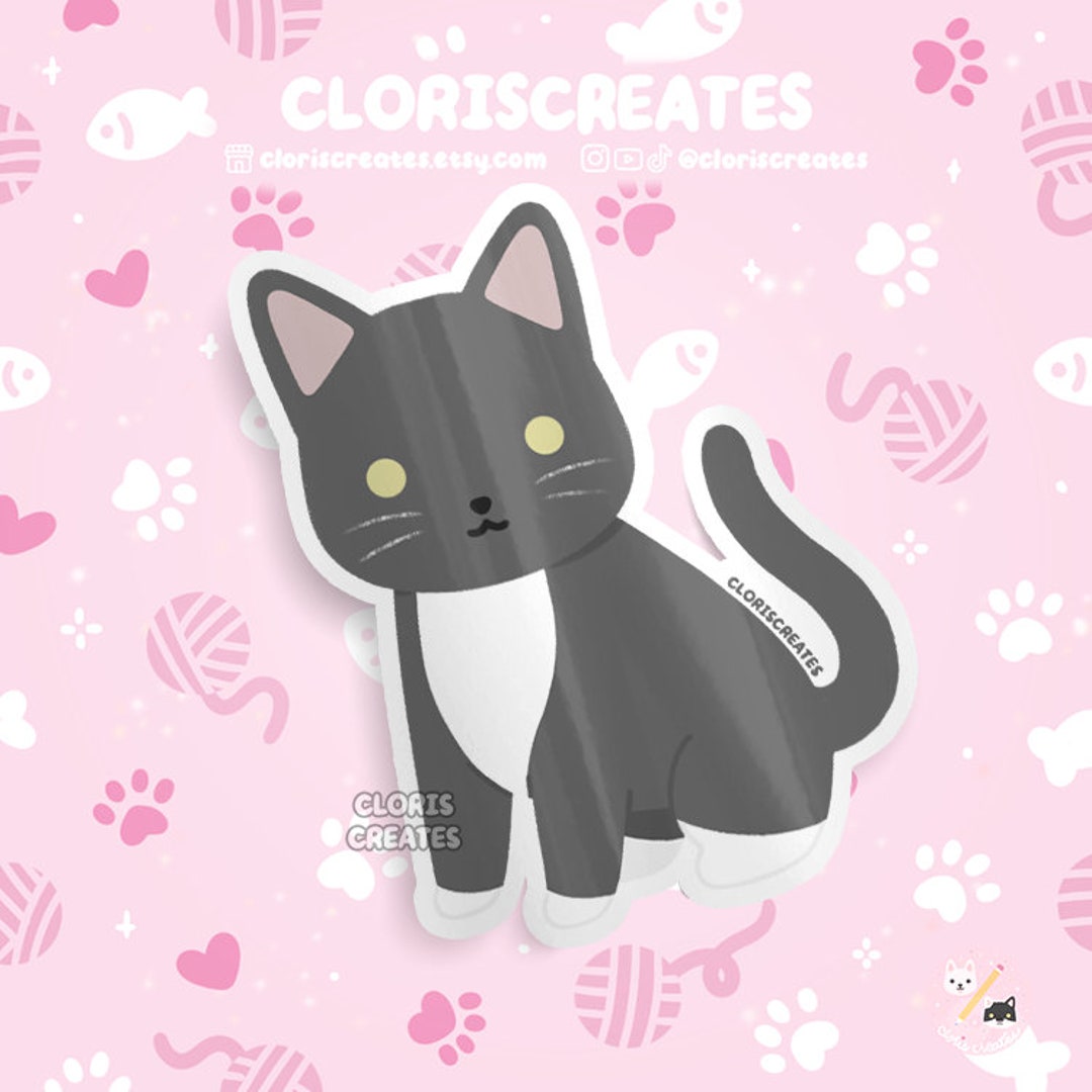 Gray Tuxedo Cat Waterproof Vinyl Sticker | Kawaii Chibi Animal Laptop ...