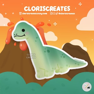 Brontosaurus Dinosaur Waterproof Vinyl Sticker | Kawaii Chibi Prehistoric Animal Lover Art Laptop Decal | Cute Cartoon Wildlife Zoo Gift