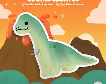 Brontosaurus Dinosaur Waterproof Vinyl Sticker | Kawaii Chibi Prehistoric Animal Lover Art Laptop Decal | Cute Cartoon Wildlife Zoo Gift