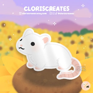 White Fancy Rat Waterproof Vinyl Sticker | Kawaii Chibi Rodent Animal Lover Art Laptop Decal | Cute Cartoon Critter Pet Memorial Gift