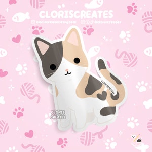 Diluted Shorthaired Calico Cat Waterproof Vinyl Sticker | Kawaii Chibi Animal Laptop Decal | Cute Cartoon Pet Kitten Loss Memorial Gift