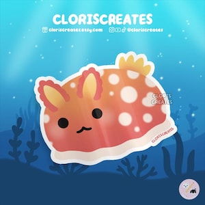 Pegatina de vinilo impermeable de nudibranquio Hypselodoris Babai / Calcomanía artística de animal marino kawaii / Lindo regalo de dibujos animados para acuario oceánico