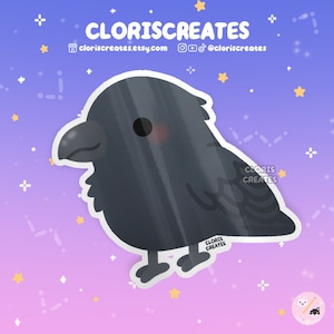 Pegatina de vinilo impermeable de cuervo, pájaro negro, animal kawaii chibi para laptop, dibujo de caricatura, recuerdo de zoológico, regalo de vida silvestre