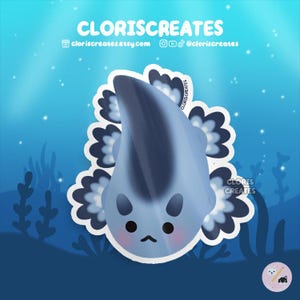 Pegatina de vinilo impermeable de babosa dragón marino azul Glaucus Atlanticus / Calcomanía biológica marina kawaii chibi / Lindo animal marino de dibujos animados, regalo para acuario