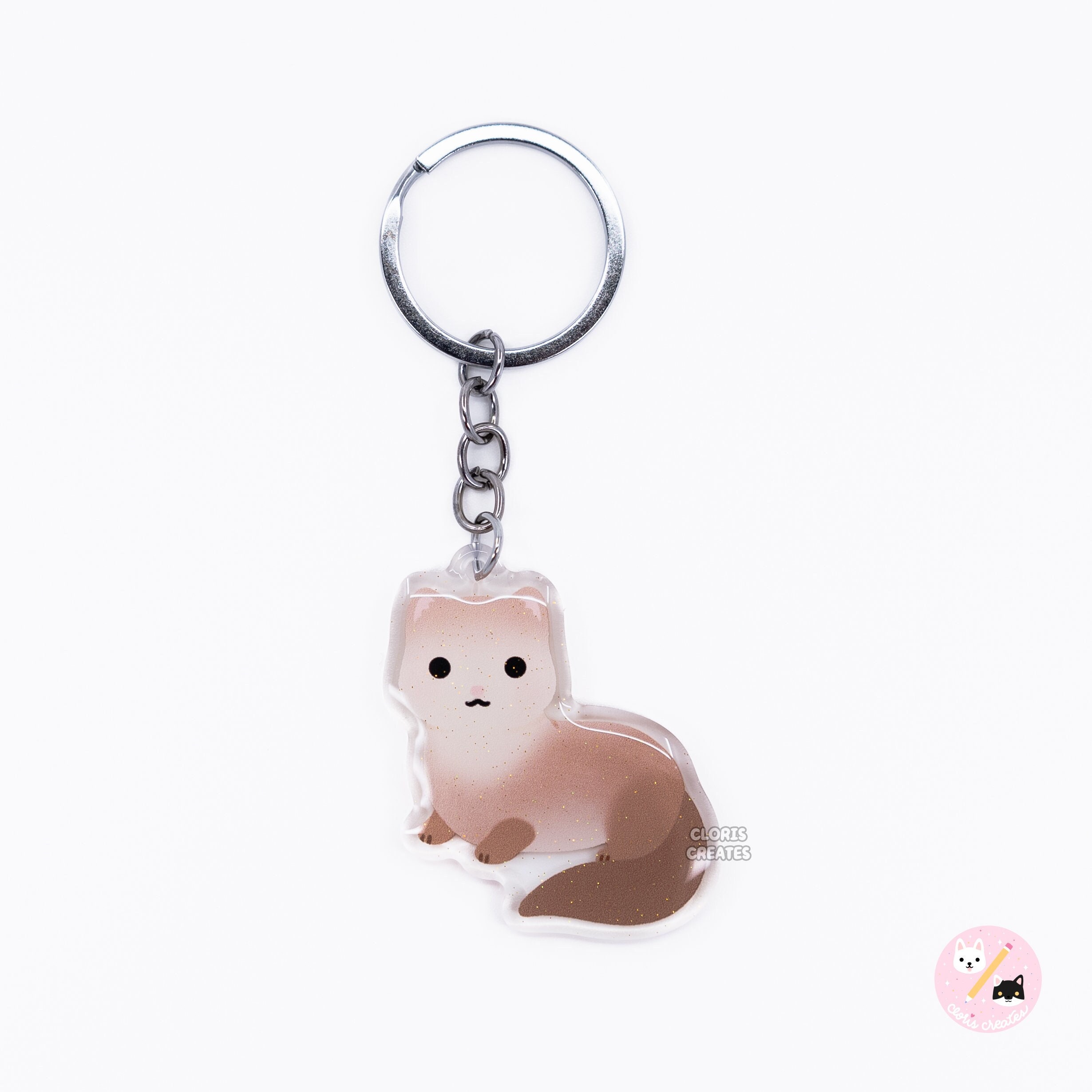 Weasel Key Chain Champagne Ferret Acrylic Exotic Pet Keychain | Cartoon Chibi Art Double ...