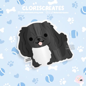 Black Pekingese Dog Breed Waterproof Vinyl Sticker | Kawaii Chibi Animal Art Laptop Decal | Cute Cartoon Puppy Pet Loss Memorial Gift