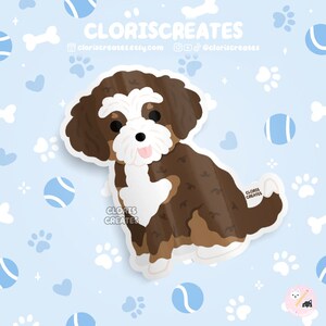 Red Tricolor Doodle Poodle Mixed Dog Waterproof Vinyl Sticker | Kawaii Chibi Animal Laptop Decal | Cute Cartoon Rescue Puppy Pet Loss Gift