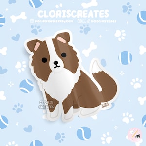 Red Border Collie Dog Breed Waterproof Vinyl Sticker | Kawaii Chibi Animal Art Laptop Decal | Cute Cartoon Puppy Pet Loss Memorial Gift